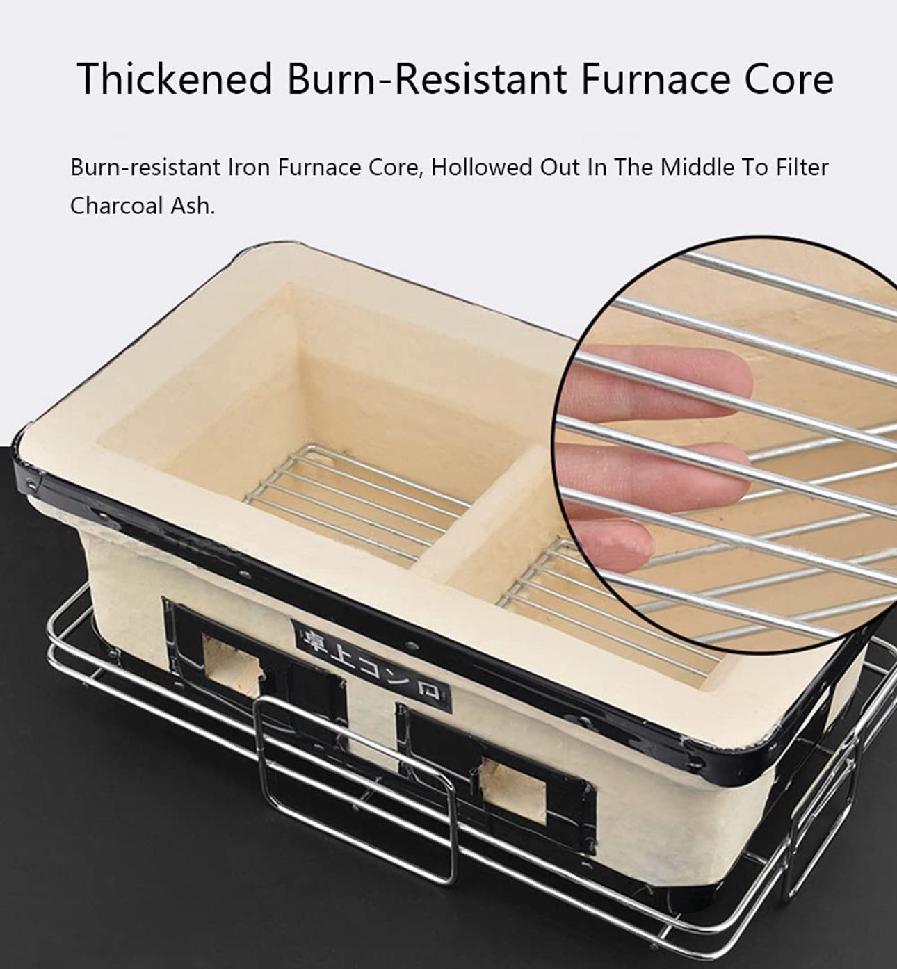 Rectangular Japanese Ceramic Clay Charcoal Grill, Mini Grill Stove with Charcoal Grate and Stand for Indoor and outdoor - Chefcoca