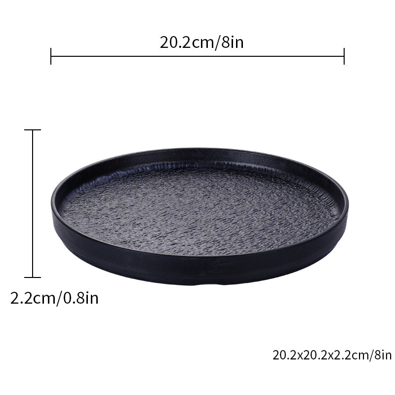 CHEFCO, 501780BL, 8" Straight Rim Melamine Round Plate – Black Marble Finish, 7.95" Dia x 0.87"H