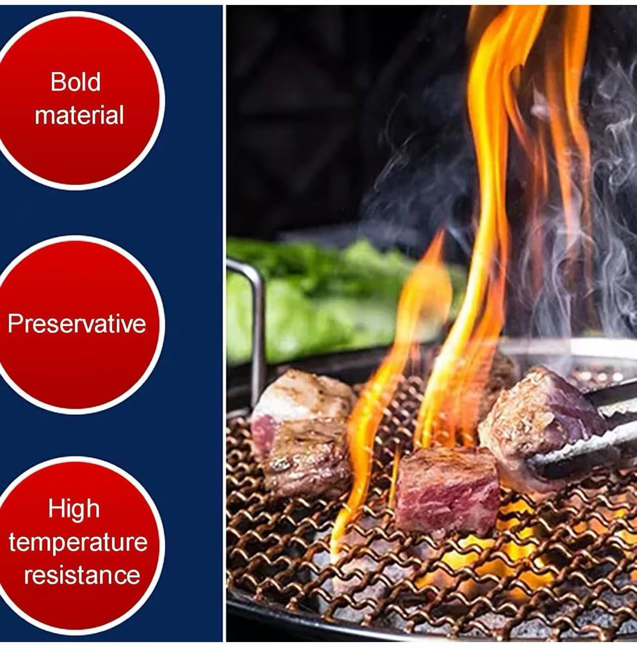 PGW-330R, BBQ Grill Basket, Copper Material Fish Barbecue Grilling Grate, Portable Hand Made BBQ Grid Rack Accessories, Grill Net for Outdoor Camping Grilling Vegetables - Chefcoca