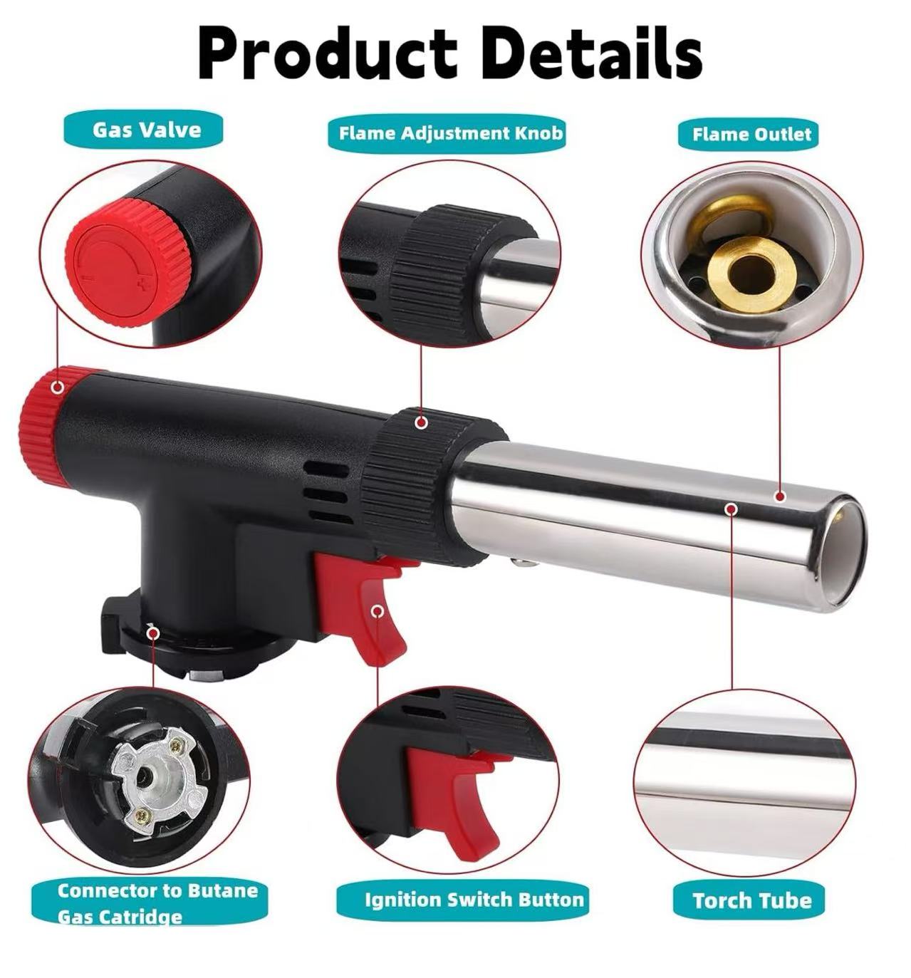 Sub-equip,rofessional Kitchen Blow Torches,Kitchen Cooking Torch Adjustable Flame Gas Torch Ignition Flamethrower Burner Baking, Cooking, Camping and BBQ (Butane Gas Not Included) - Chefcoca