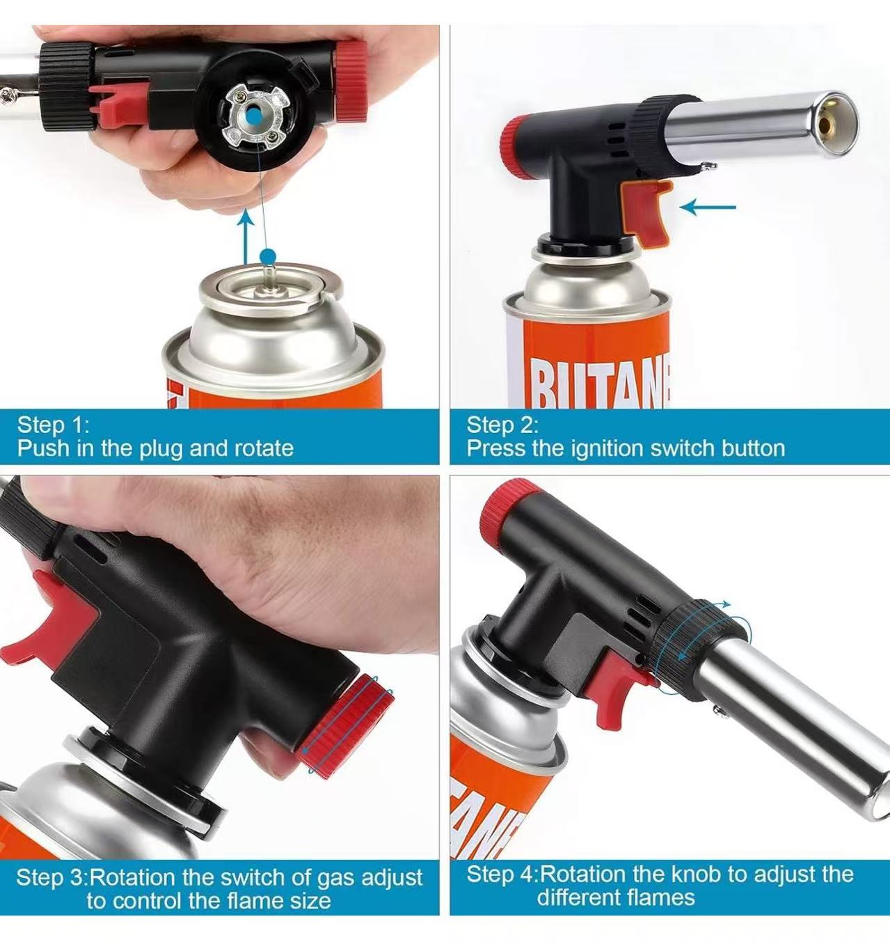 Sub-equip,rofessional Kitchen Blow Torches,Kitchen Cooking Torch Adjustable Flame Gas Torch Ignition Flamethrower Burner Baking, Cooking, Camping and BBQ (Butane Gas Not Included) - Chefcoca