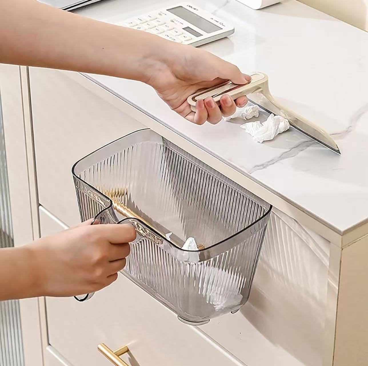 Chefco, Table Top Garbage Can, The Cleaning Bucket with Silicone Wiper, Gray (SJ-5938E) - Chefcoca