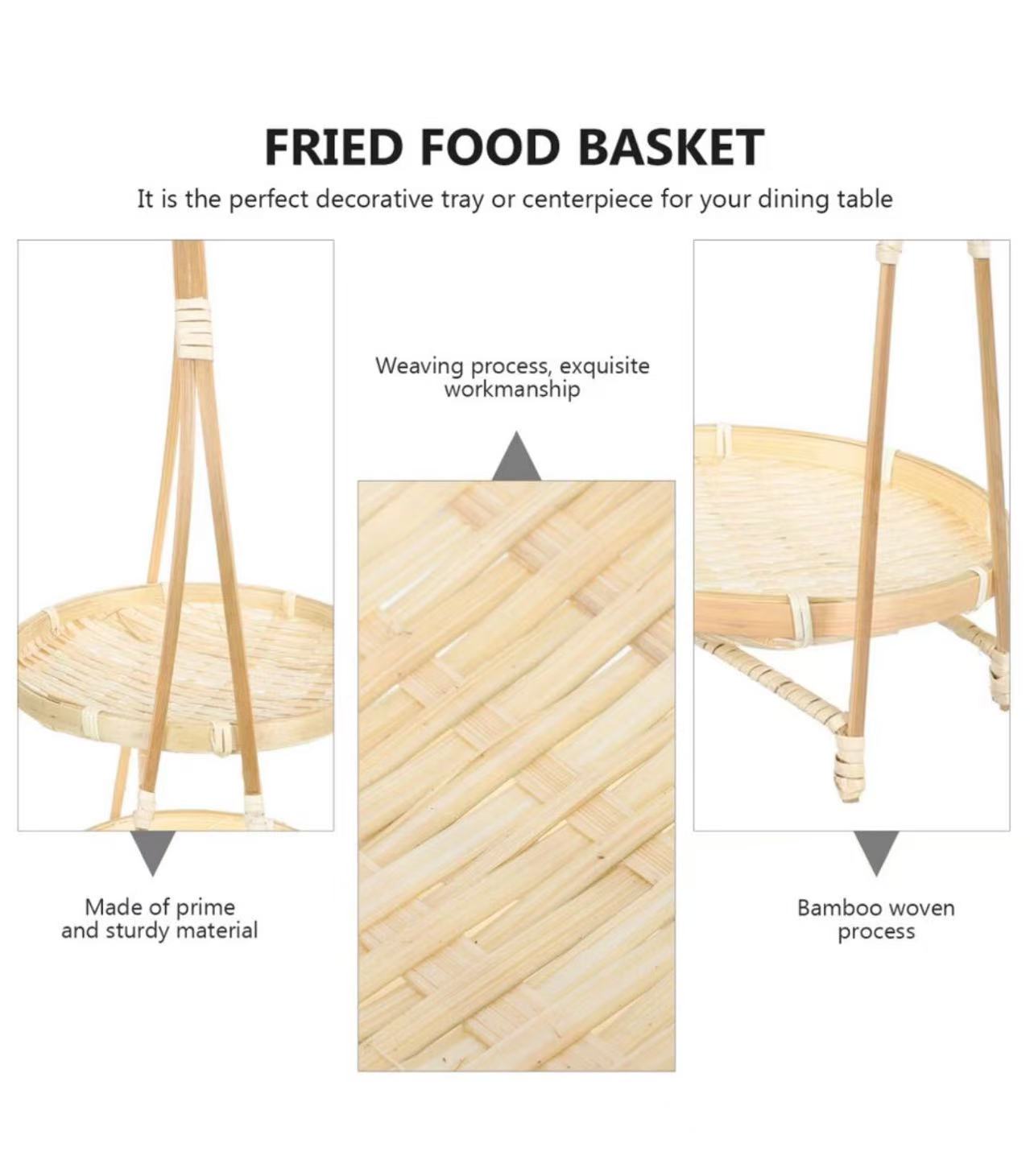 Chefco, Bamboo Woven Fruit Basket Bamboo Storage Basket for Kitchen Dining Room Cafe Two Layer (RBB-19-2) - Chefcoca