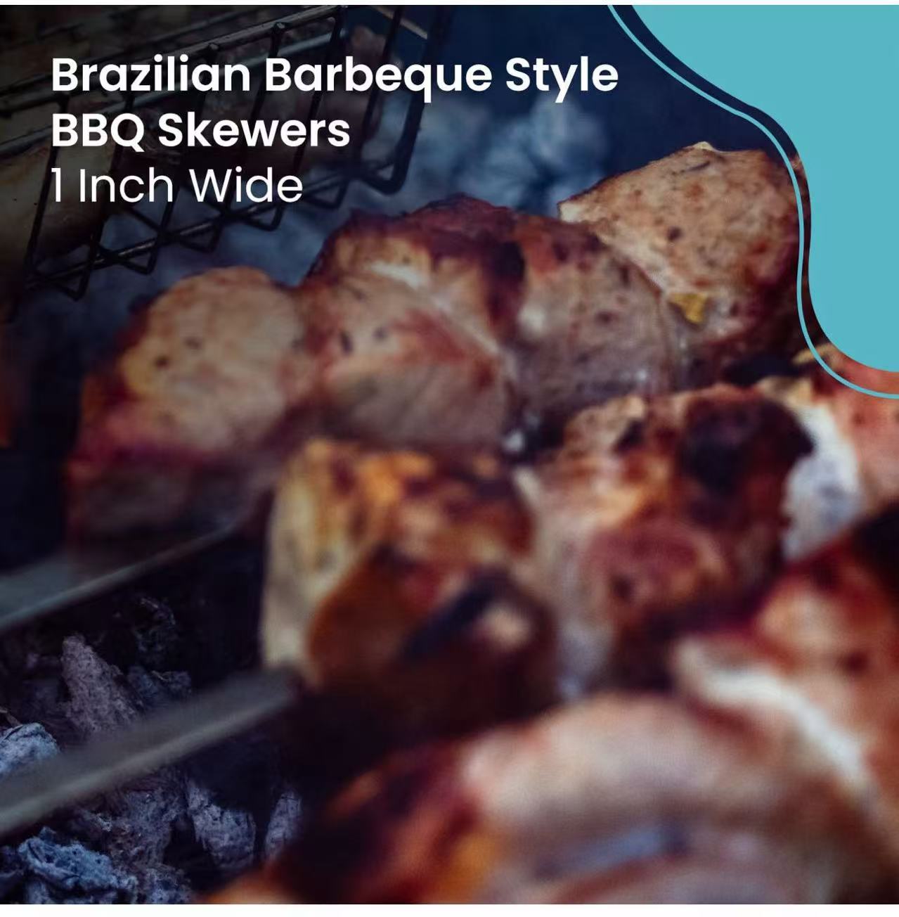 Chefco, Premium Large 23.5" Stainless Steel Brazilian Barbeque Style BBQ Skewers (Single Skewer, 1 Inch Wide Skewers) - Chefcoca