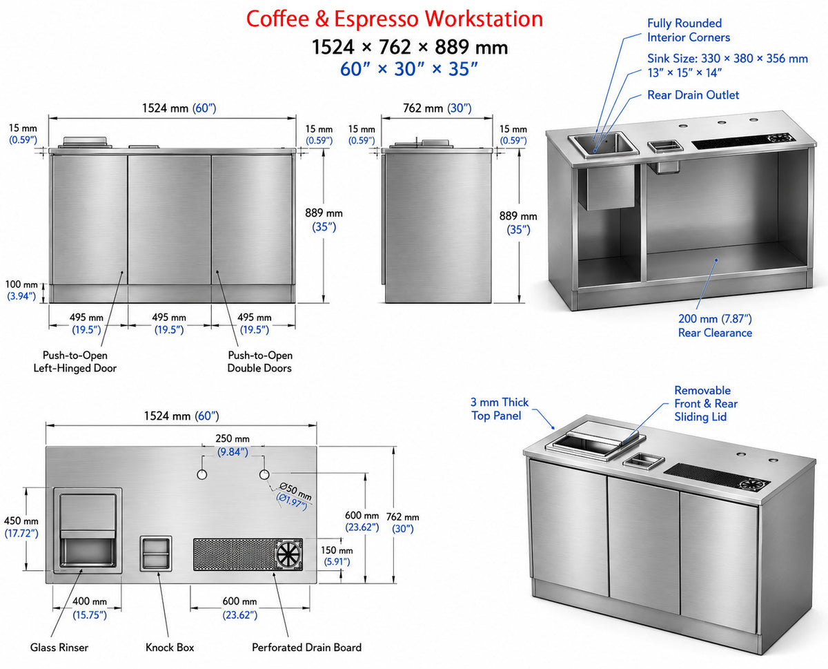 SE-CES603035, 304 Stainless steel, 60" Coffee & Espresso Workstation 60" x 30.00" × 35.00"