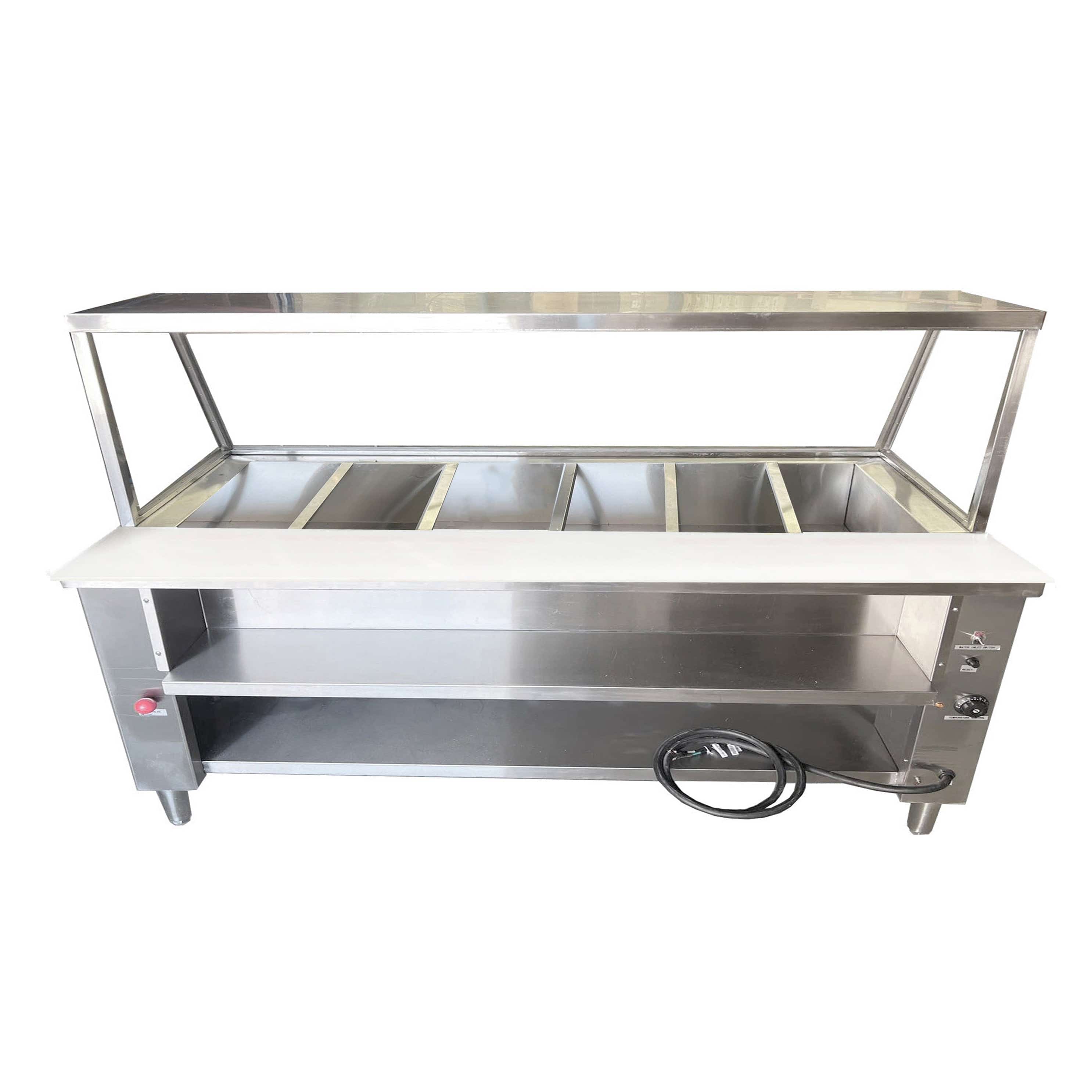 Turbo Range, WF-2250-6P, 89" Electric Hot Table with 6 Wells & Glass - Chefcoca