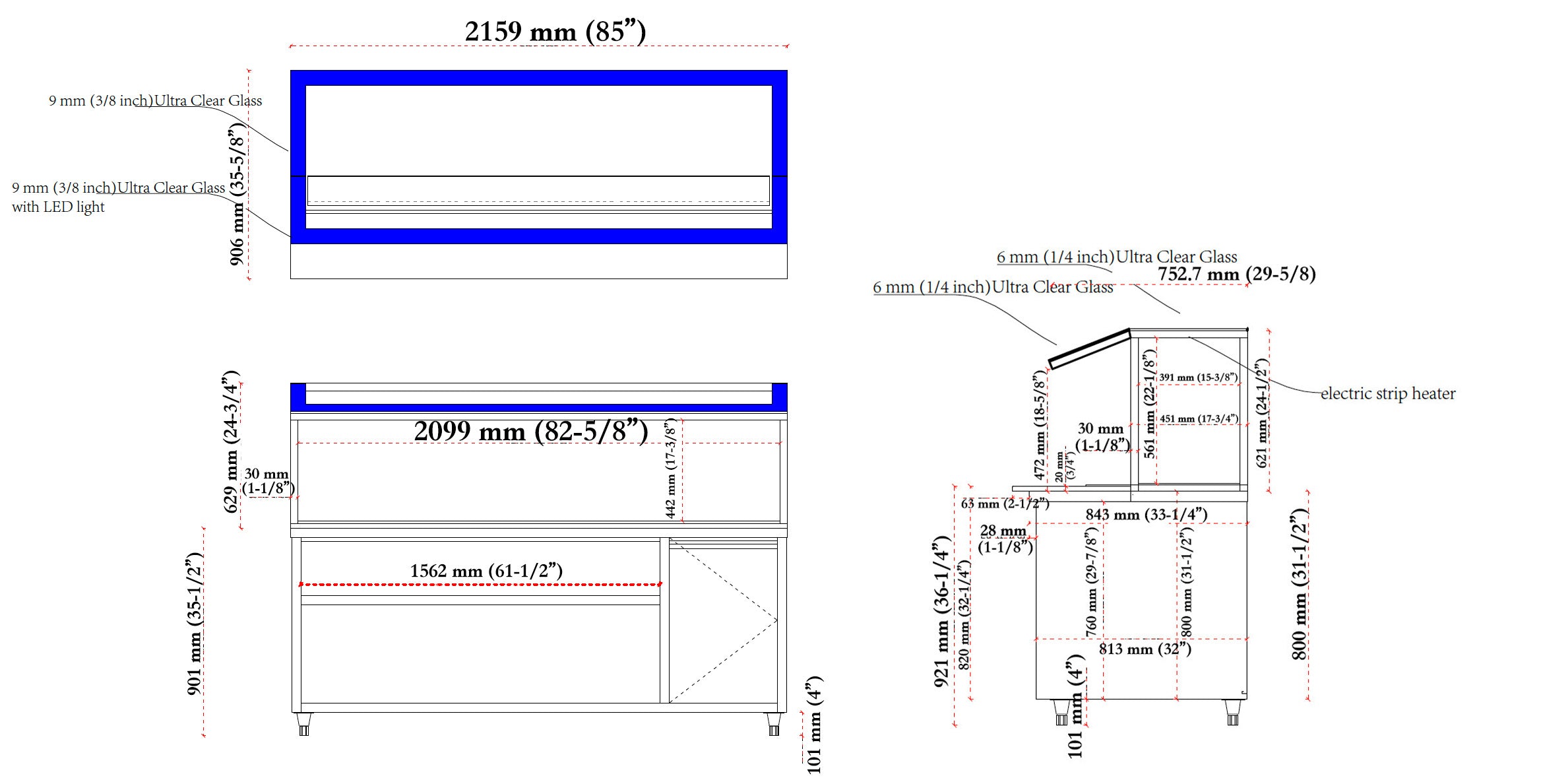 Turbo Range, HT-85IN-6P, 85"Electric marble countertop Hot Table with 6 Wells & ultra clear glass - Chefcoca