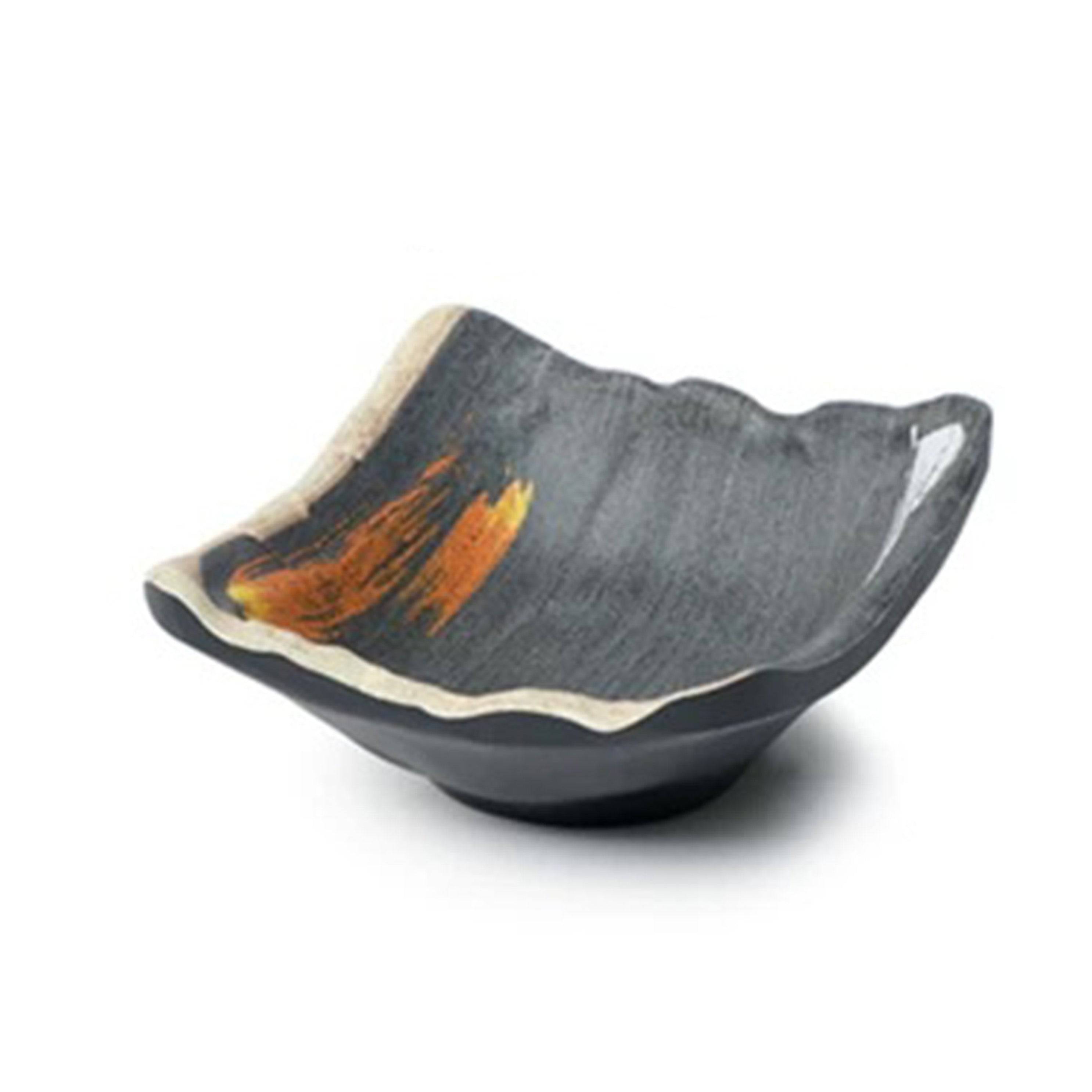 3.35" Melamine black sauce dish with white & golden pattern (835) - Chefcoca