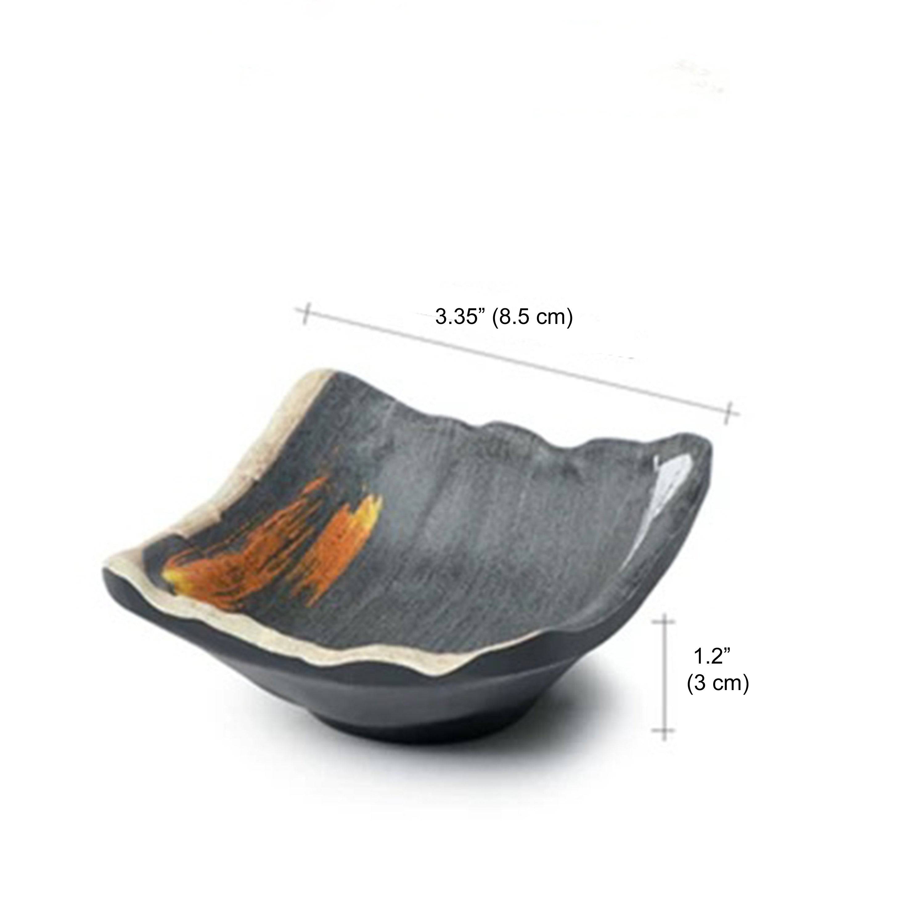 3.35" Melamine black sauce dish with white & golden pattern (835) - Chefcoca