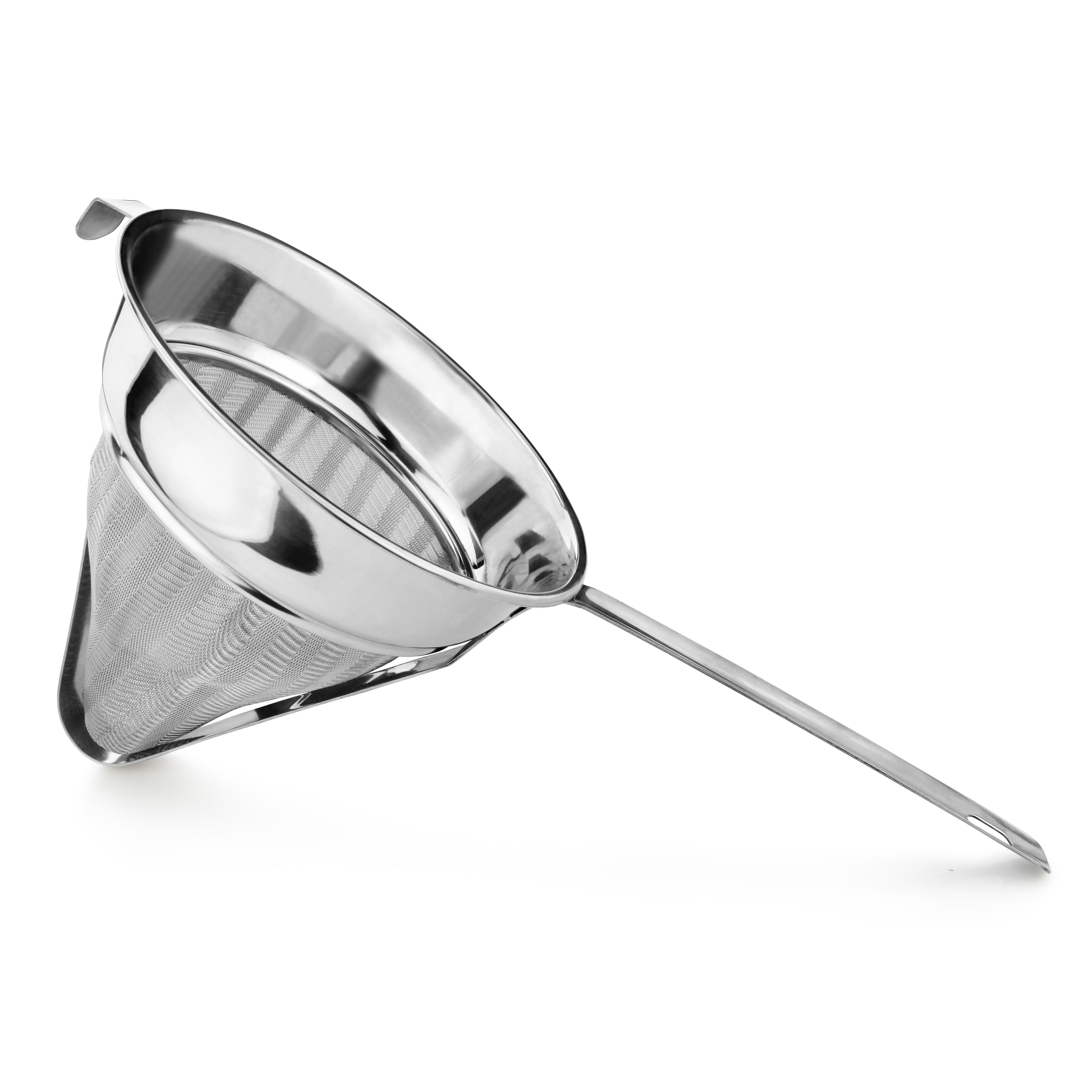 CCB-8R - Passoire à bouillon en acier inoxydable à manche creux avec maille extra fine, renforcée - 8"