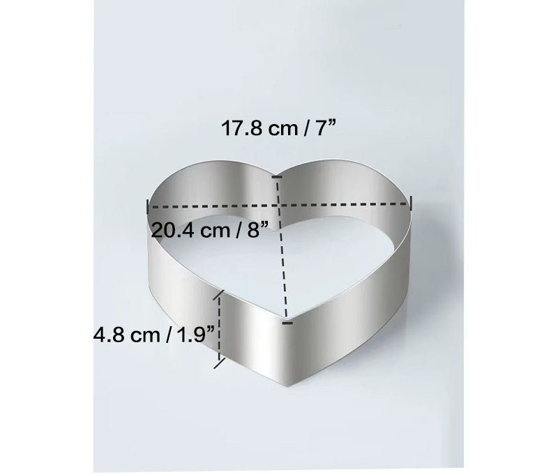 Chefco, 8" Cake Mold Rings, Stainless Steel Heart shape Cake Pastry Ring Mousse Cake Mould 2 Inch High (9854)
