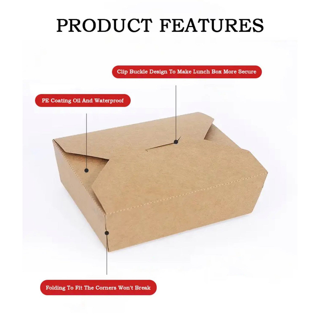 300 PACK, 48 oz Eco Friendly Food Containers - Heavy Duty Microwavable Kraft Brown Paper To Go Box - Chefcoca