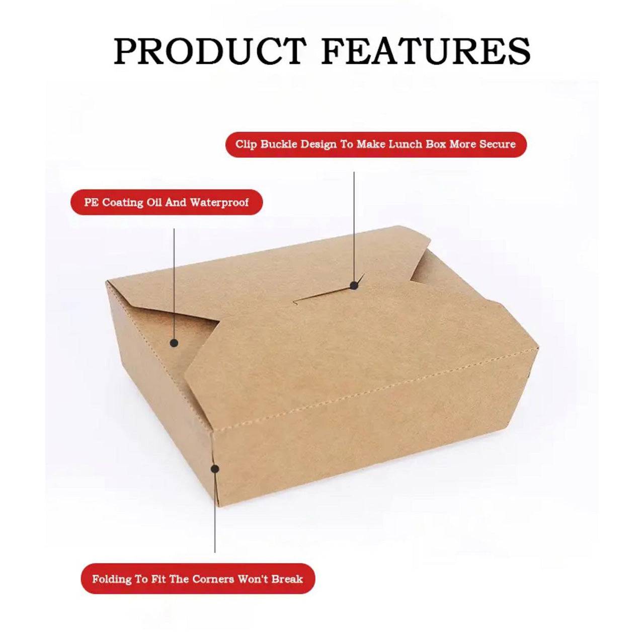 200 PACK, 36 oz Eco Friendly Food Containers - Heavy Duty Microwavable Kraft Brown Paper To Go Box - Chefcoca