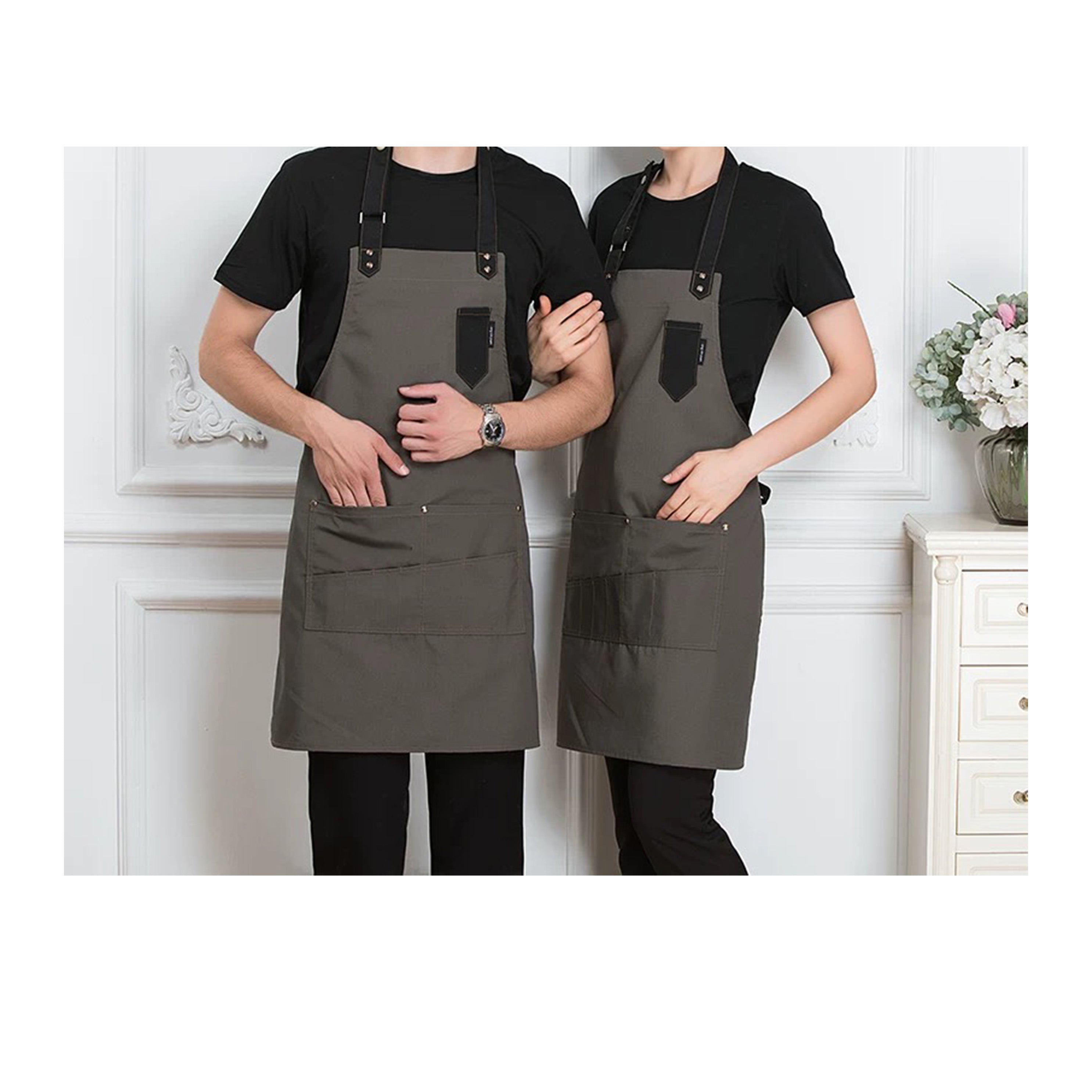 Full-Length Bib Apron with Pockets -Gray (BA-2726C) - Chefcoca