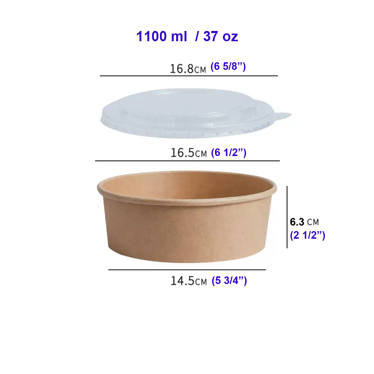 300 Sets, 1100ml, ECO Friendly disposable Kraft Paper Bowls with Lids - Chefcoca