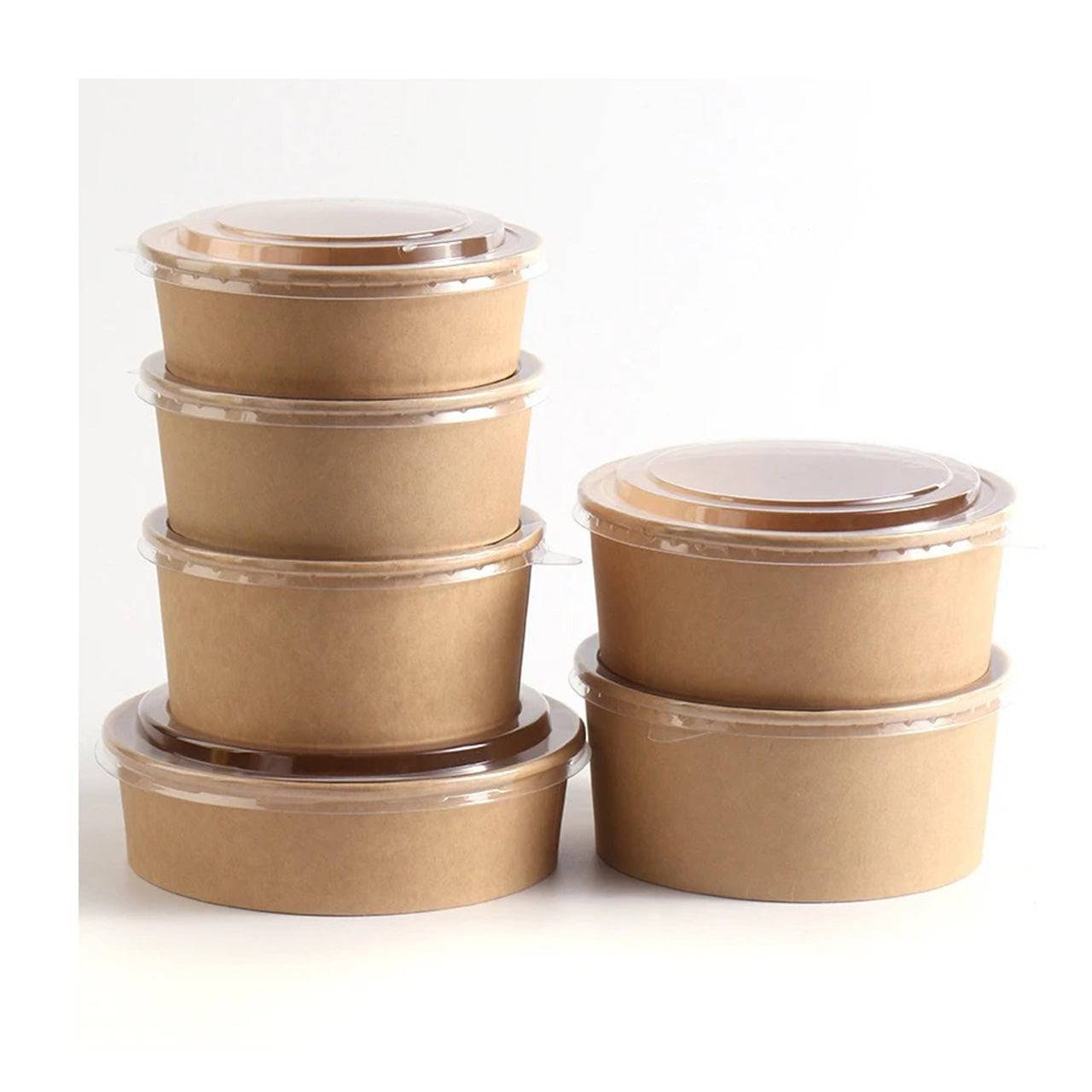 300 Sets, 750ml, ECO Friendly disposable Kraft Paper Bowls with Lids - Chefcoca