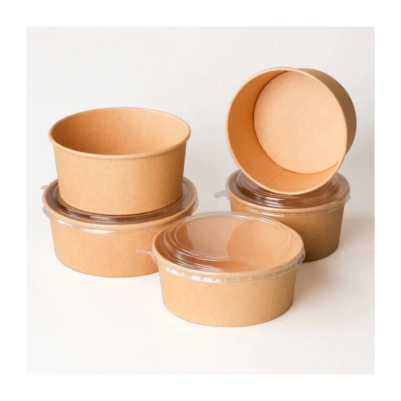 300 Sets, 1100ml, ECO Friendly disposable Kraft Paper Bowls with Lids - Chefcoca