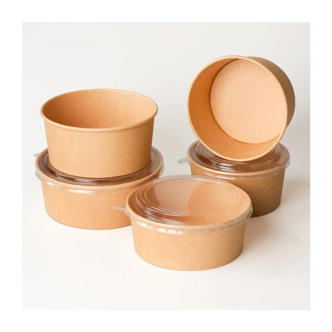 300 Sets, 750ml, ECO Friendly disposable Kraft Paper Bowls with Lids - Chefcoca