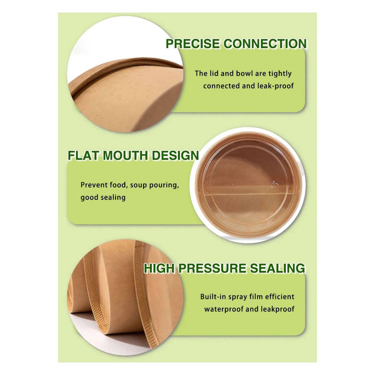 300 Sets, 750ml, ECO Friendly disposable Kraft Paper Bowls with Lids - Chefcoca