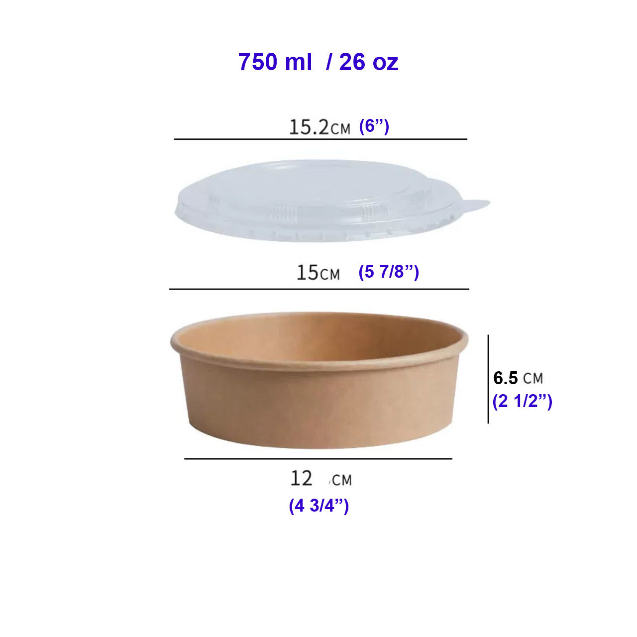 300 Sets, 750ml, ECO Friendly disposable Kraft Paper Bowls with Lids - Chefcoca