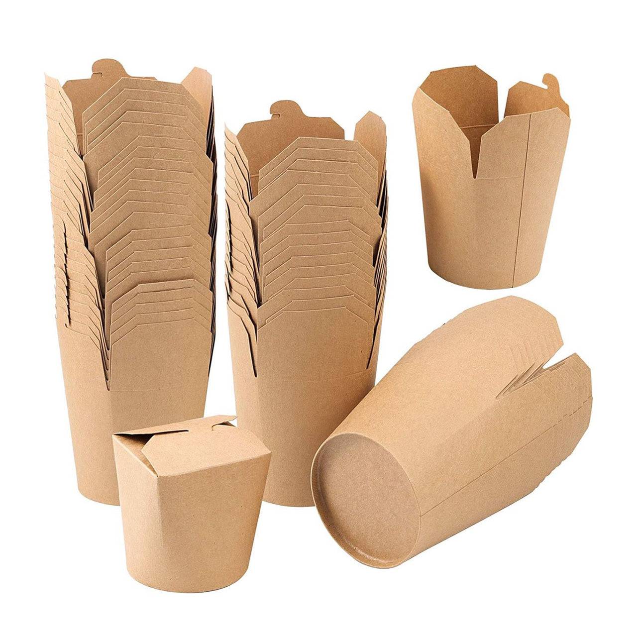 500 Sets, 26oz, ECO Friendly Round Kraft to go container with fold and closed lid - Chefcoca