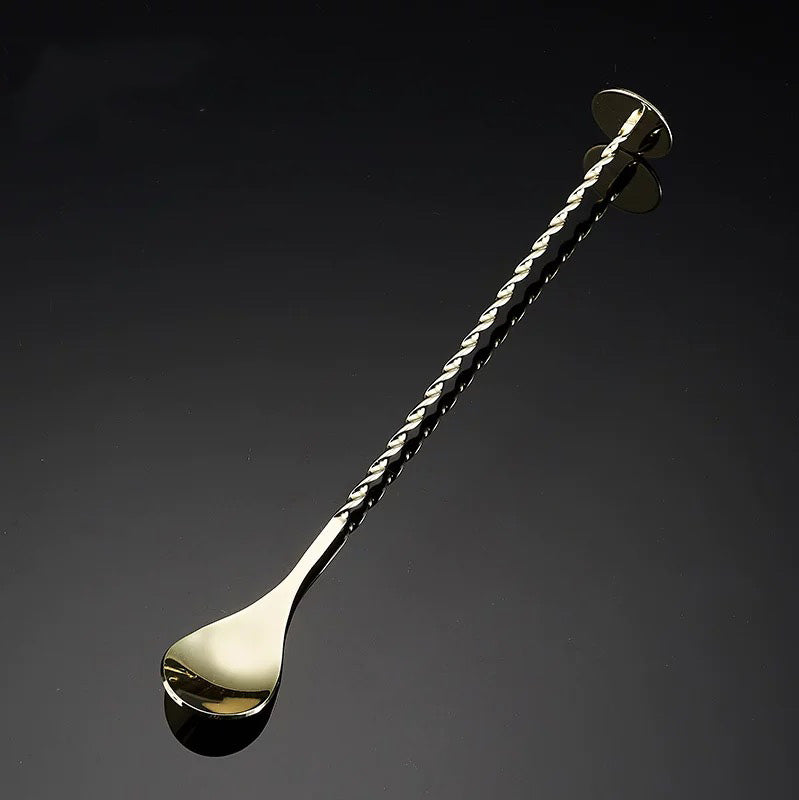 10 " Long Handle Drink Stirrer, Stainless Steel Bar Cocktail Mixing Spoons with Round Base for Stirring, Gold - Chefcoca