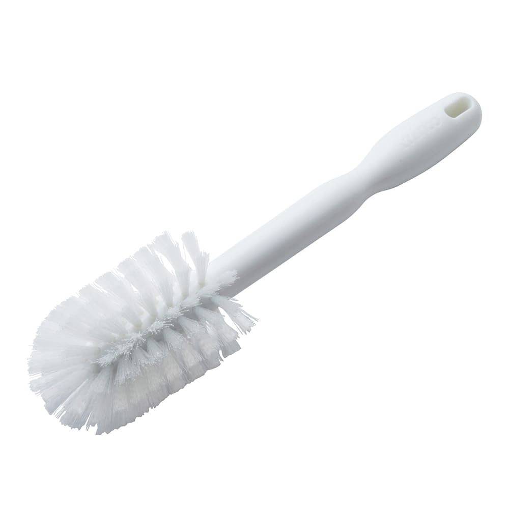 12" Bottle Brush w/ Soft Polyester Bristles - Plastic Handle, White - Chefcoca
