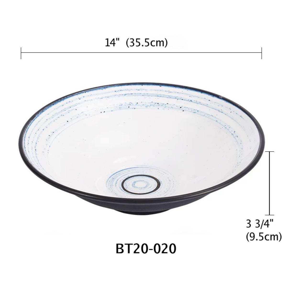 14" Melamine Round Bowl,Dark grey outer with white inner, Blue Circle Inner (BT20-020) - Chefcoca