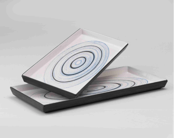 Rectangular Melamine Plate, Dark grey outer with white inner, Bule Circle innner (BT20-038/BT20-039) - Chefcoca