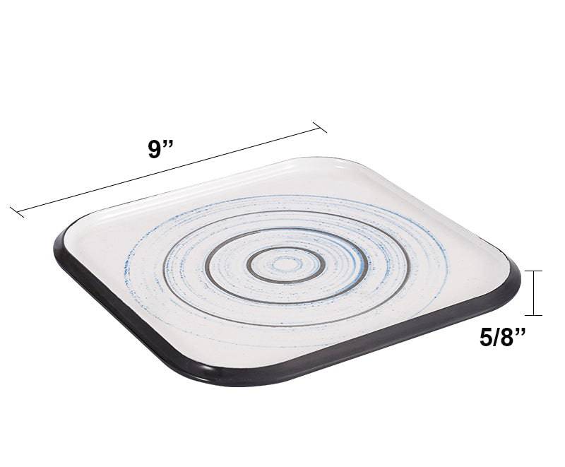 Square Melamine Plate, Dark grey outer with white inner, Blue Circle inner (BT20-108/BT20-109/BT20-110) - Chefcoca
