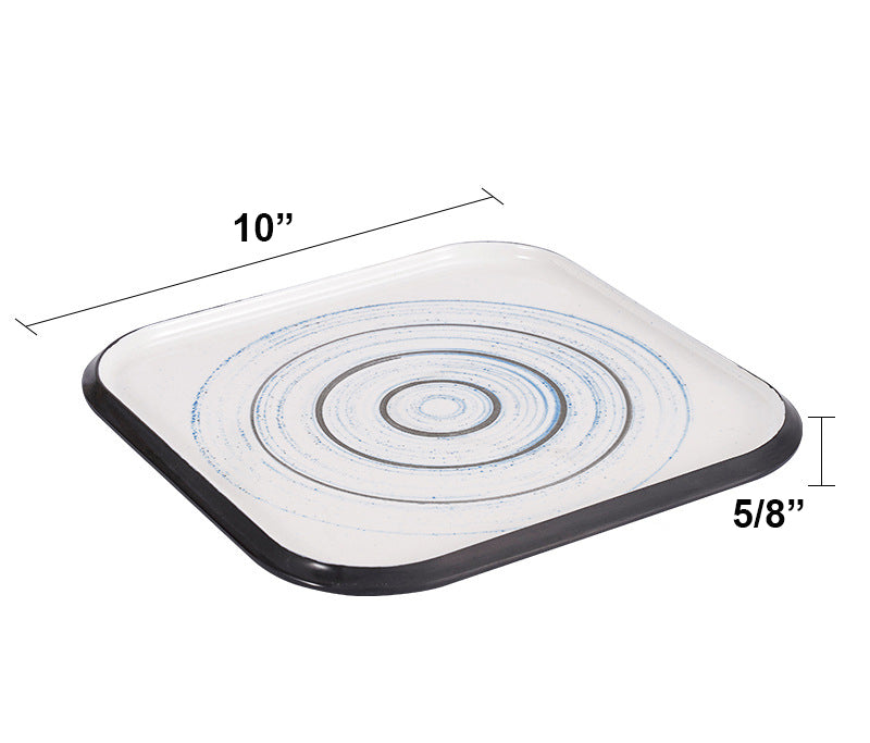 Square Melamine Plate, Dark grey outer with white inner, Blue Circle inner (BT20-108/BT20-109/BT20-110) - Chefcoca