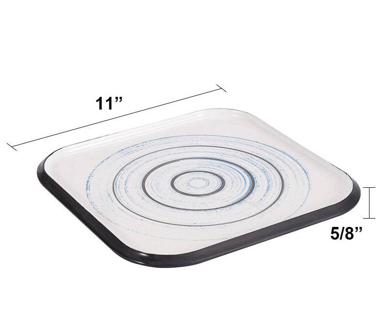 Square Melamine Plate, Dark grey outer with white inner, Blue Circle inner (BT20-108/BT20-109/BT20-110) - Chefcoca
