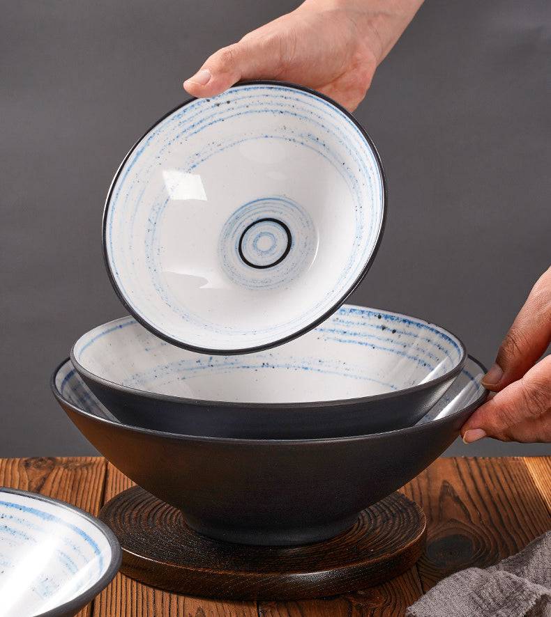 Round Melamine Bowl, Dark grey outer with white inner, Blue Circle inner (BT20-043) - Chefcoca