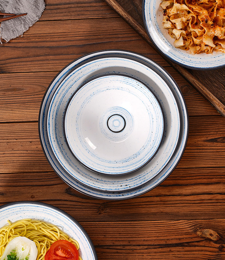 Round Melamine Bowl, Dark grey outer with white inner, Blue Circle inner (BT20-043) - Chefcoca