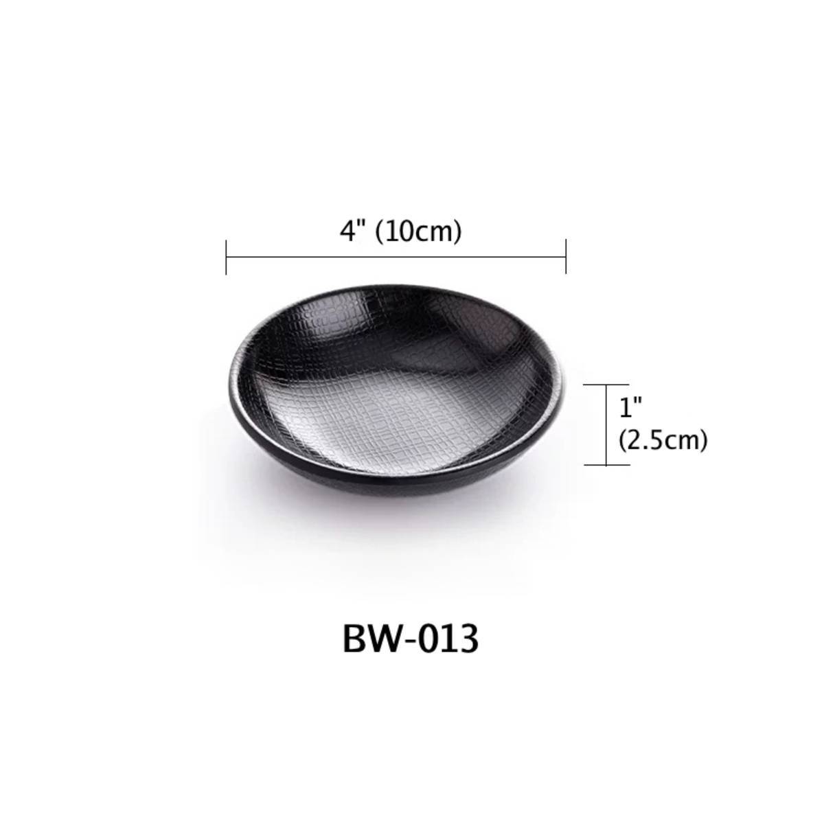 4" Melamine Black Round Dish with Textured Pattern (BW-013) - Chefcoca