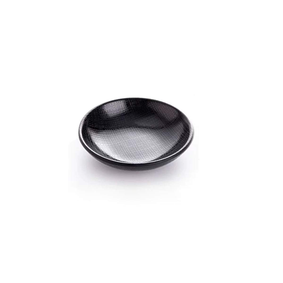 4" Melamine Black Round Dish with Textured Pattern (BW-013) - Chefcoca