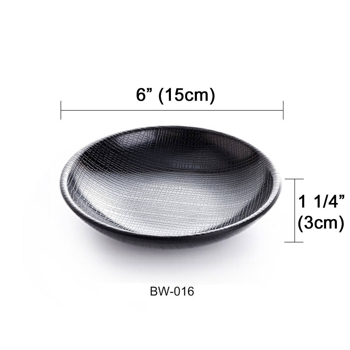 6'' Melamine black Round Dish with Textured Pattern (BW-016) - Chefcoca