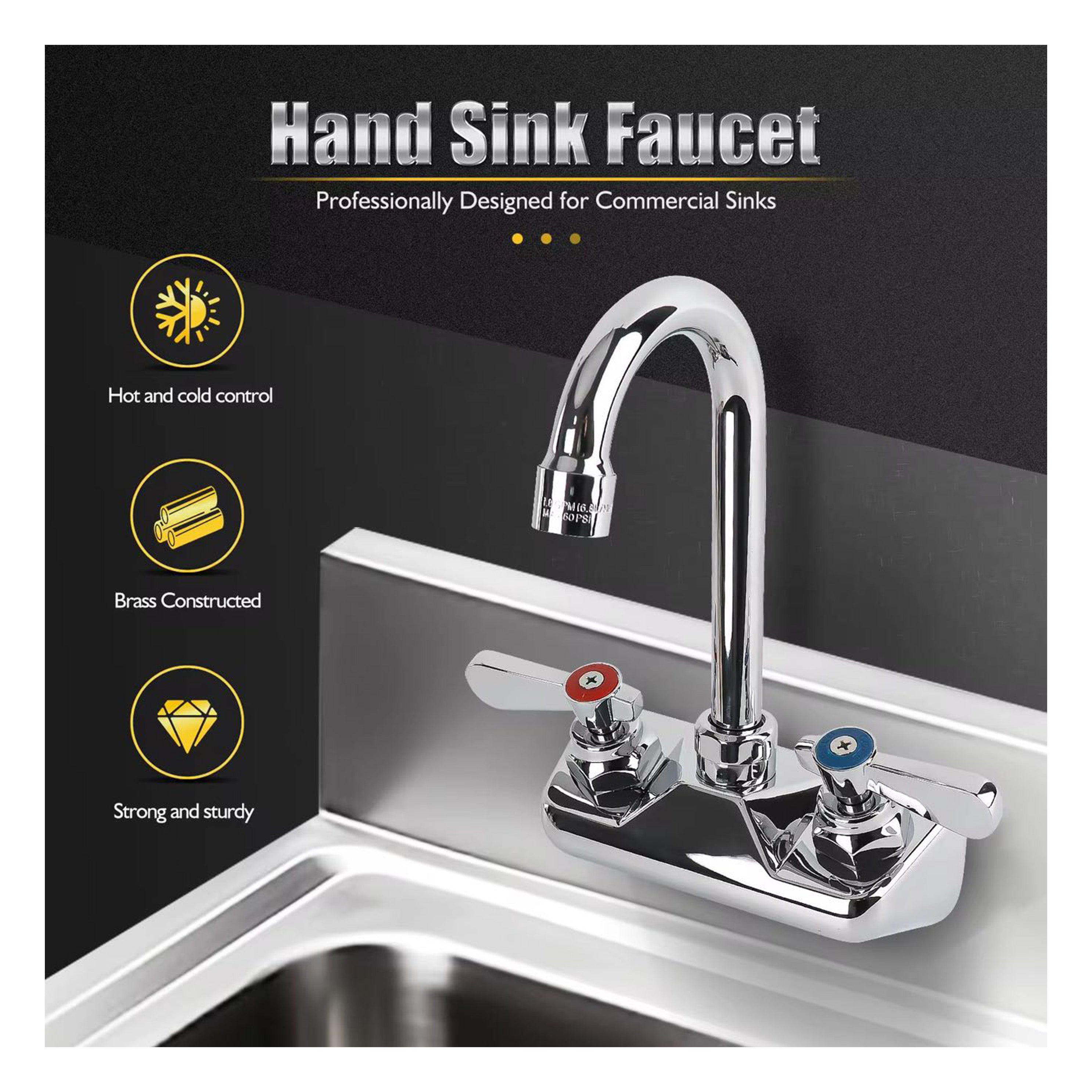 Wall-Mounted Faucet with 4" Centers and 3.5" Gooseneck Swing Spout - Chefcoca