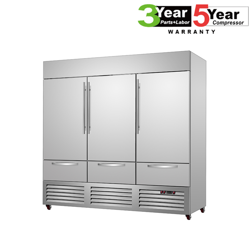 Sub-Equip, C-81BF-3D 81" Triple Door Reach-in Freezer With 3 Drawers