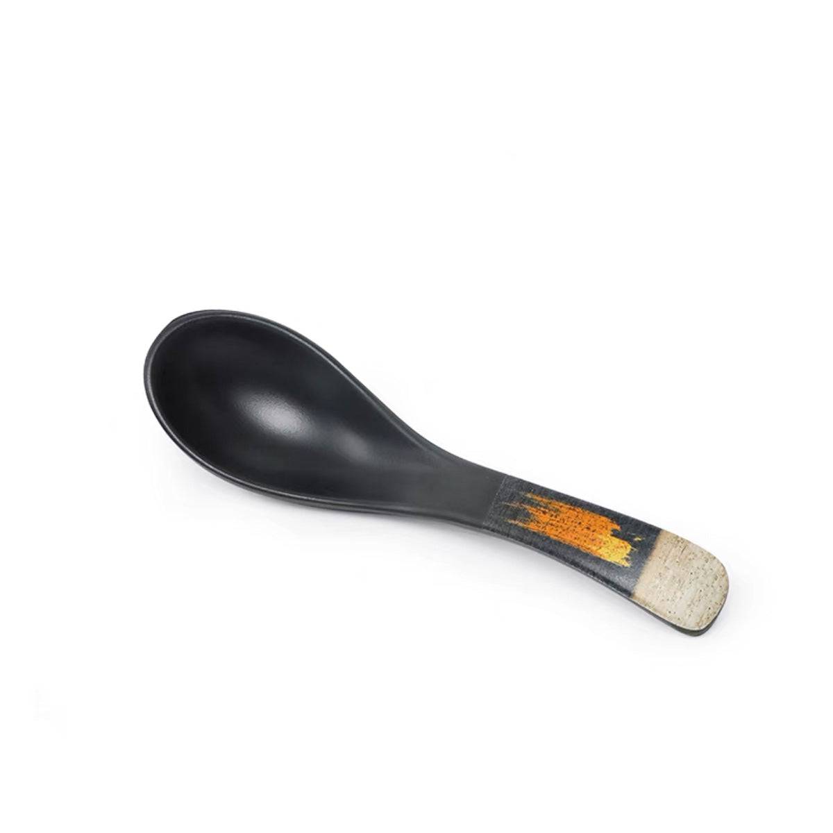 Melamine thick black spoon with white & golden pattern (C-9) - Chefcoca