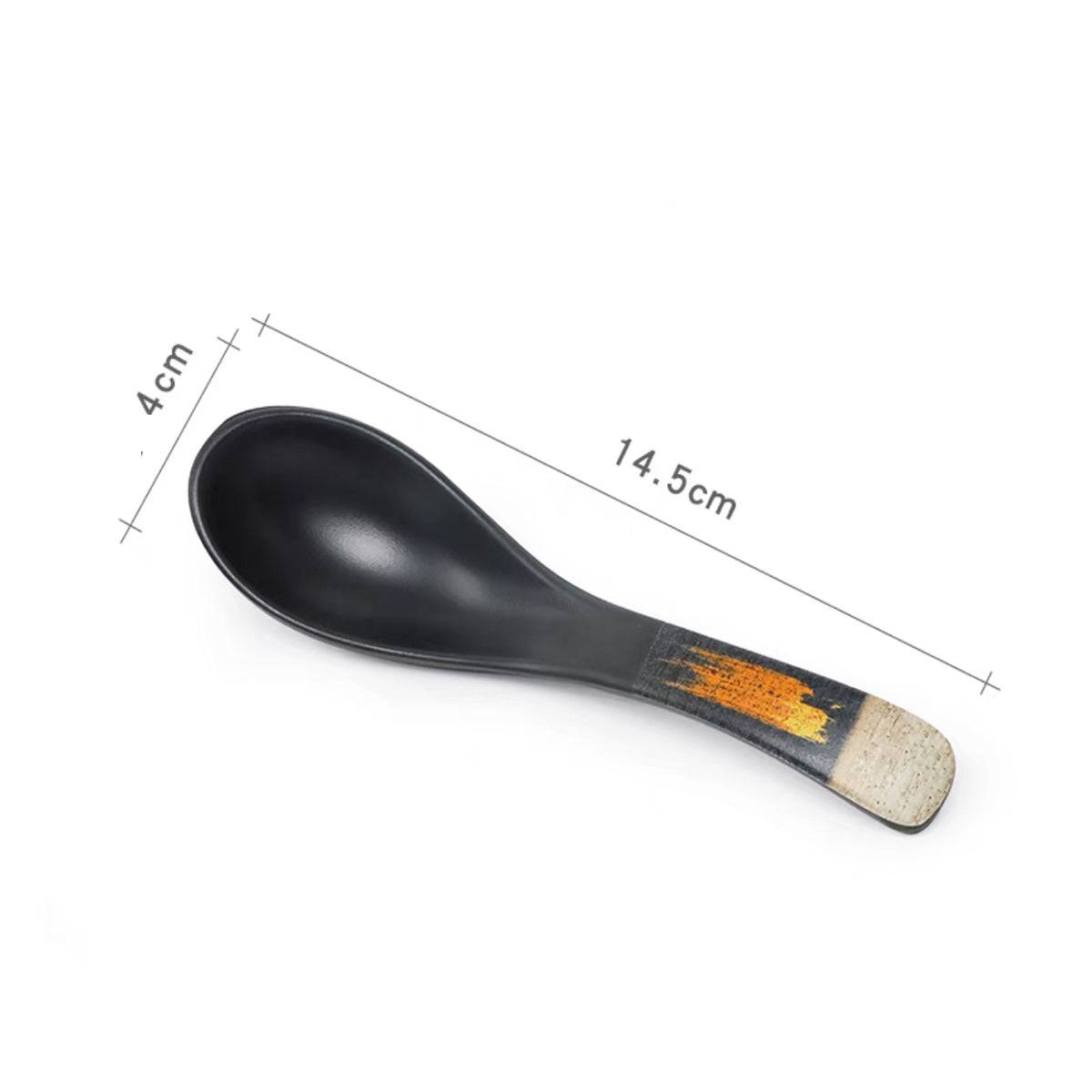 Melamine thick black spoon with white & golden pattern (C-9) - Chefcoca