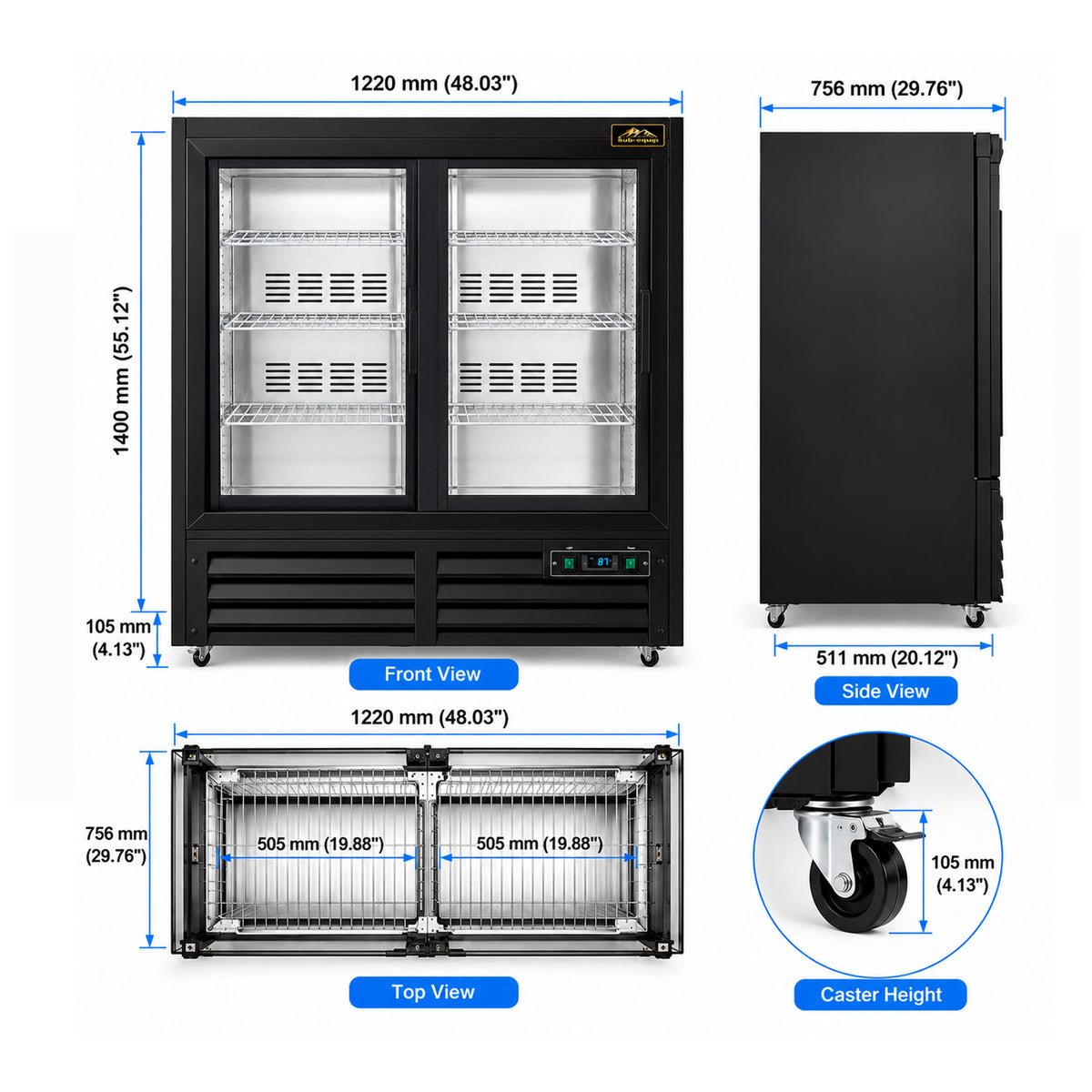 Sous-équipement, vitrine réfrigérée à porte vitrée battante de 23 pi³ avec éclairage LED (CDM-B23R)