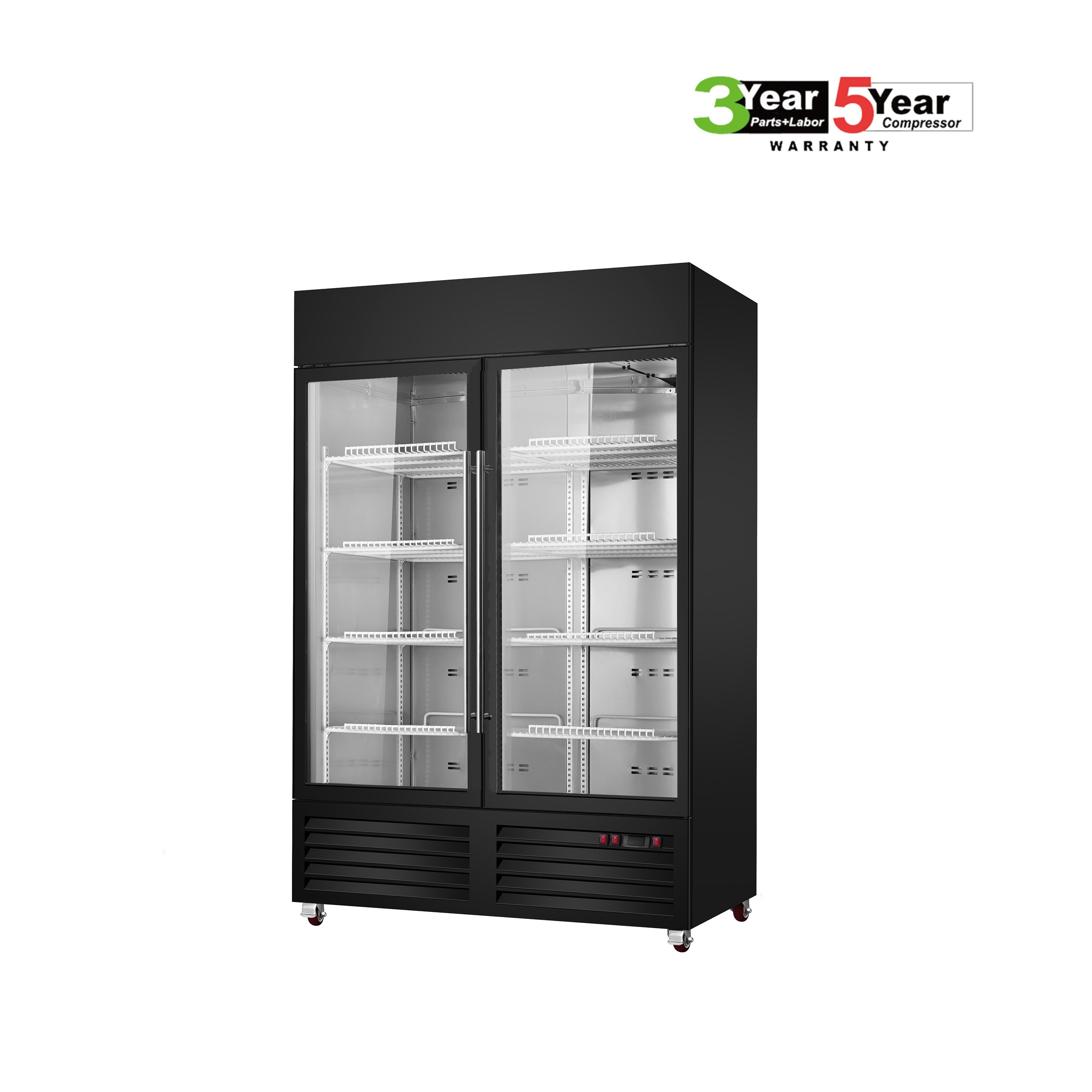 Sub-Equip, CDM-B36R 39 1/2" Black Swing Glass Door Merchandiser Refrigerator With 2 Doors - Chefcoca