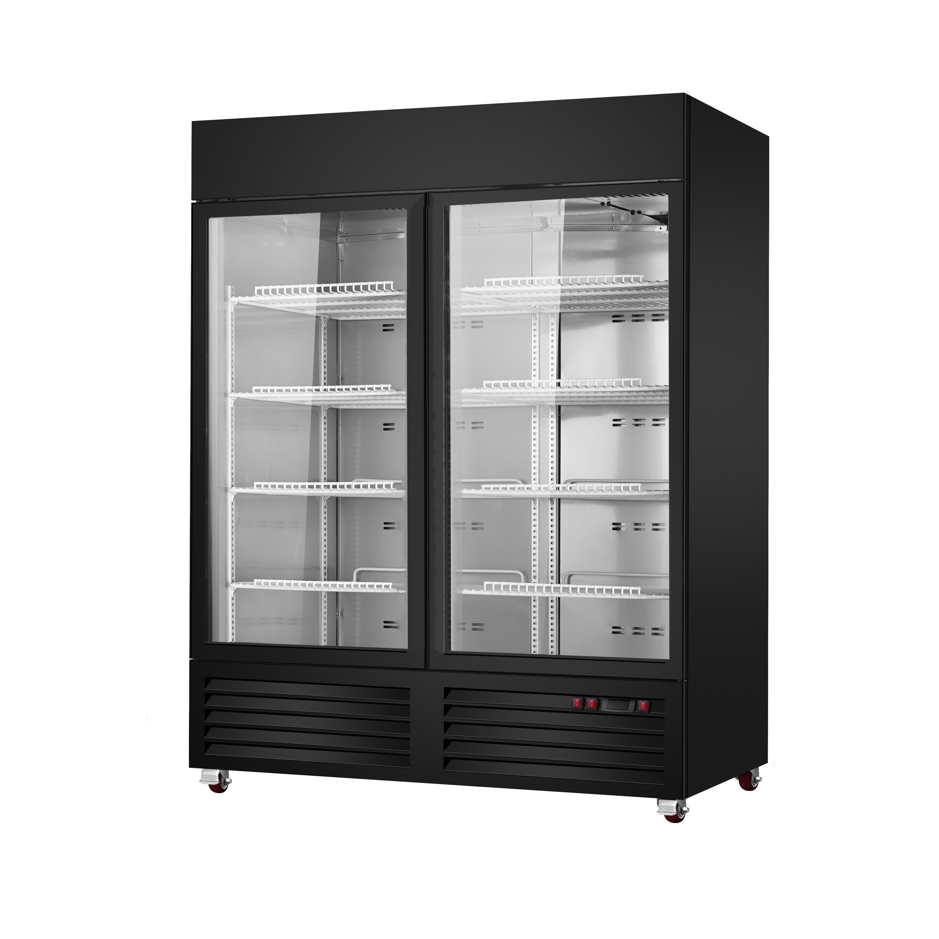 Sub-Equip, CDM-B48R 54" Black Swing Glass Door Merchandiser Refrigerator With 2 Doors - Chefcoca