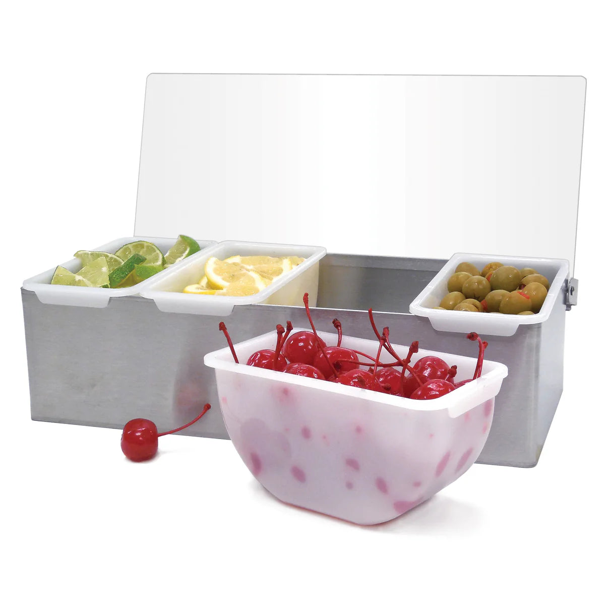 CDP-4 - Condiment Holder with Stainless Steel Base - 4 - Chefcoca