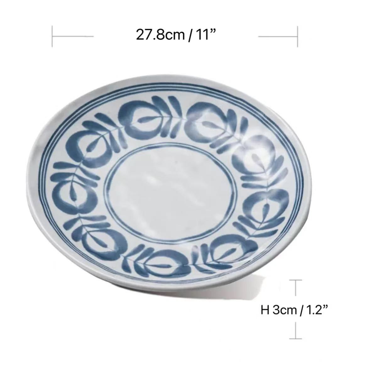 CHEFCO,13807-11BV, 11" Melamine Round Plate with Blue Vine Pattern, Modem Blue Series - Chefcoca
