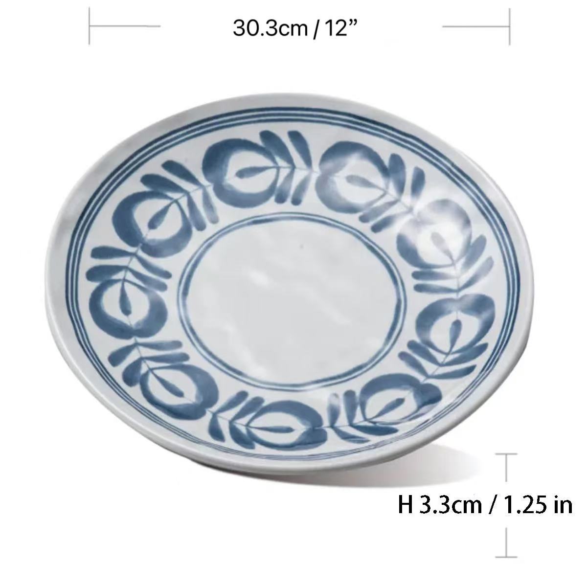 CHEFCO,13807-12BV, 12" Melamine Round Plate with Blue Vine Pattern, Modem Blue Series - Chefcoca