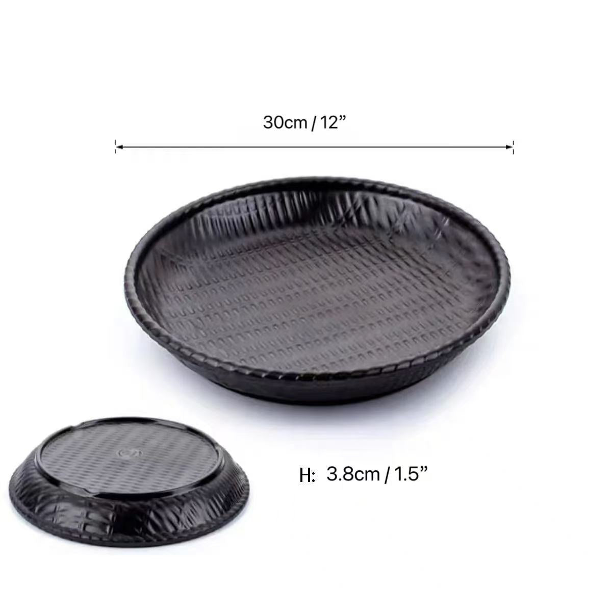 CHEFCO, 13810-12B, 12" Dia Black Round Melamine Rattan Style Deep Plate - Chefcoca