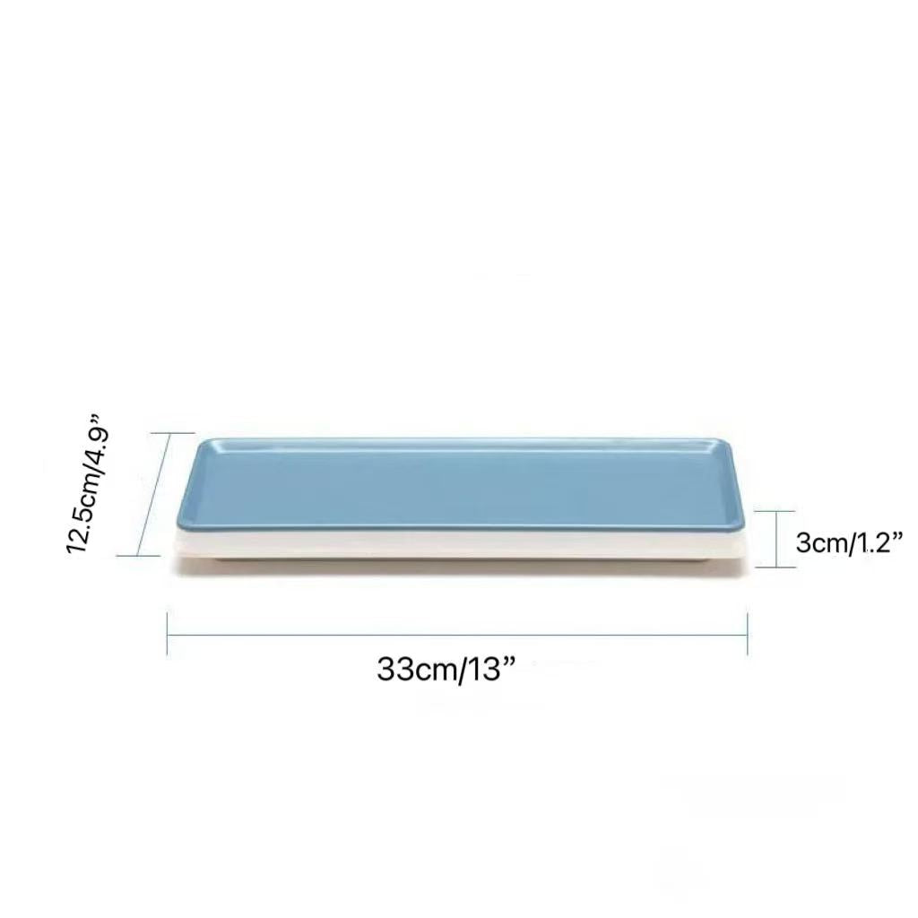 CHEFCO, 25-036,Melamine Rectangular Light Blue Plate with White Bottom(L33cm/13“ x W 12.5cm/4.9" x H 3cm/1.2") - Chefcoca