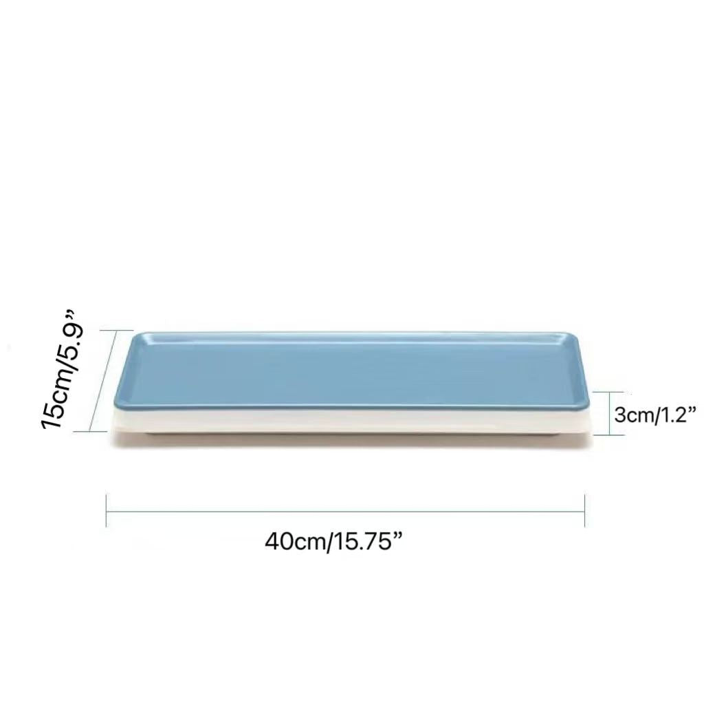 CHEFCO, 25-037, Melamine Rectangular Light Blue Plate with White Bottom(L40cm/15.75“ x W 15cm/5.9" x H 3cm/1.2") - Chefcoca